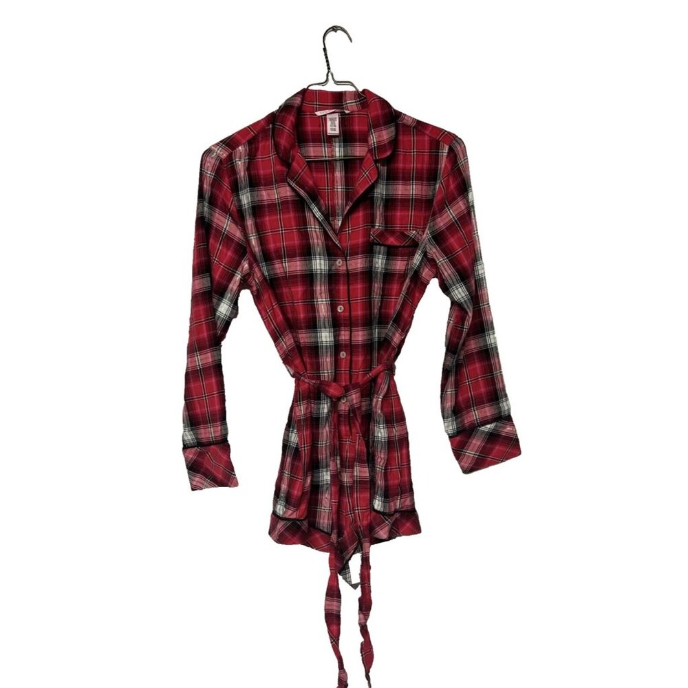 Victoria's Secret Pajamas Long Sleeve Belted Romper Red Plaid Christmas Holiday